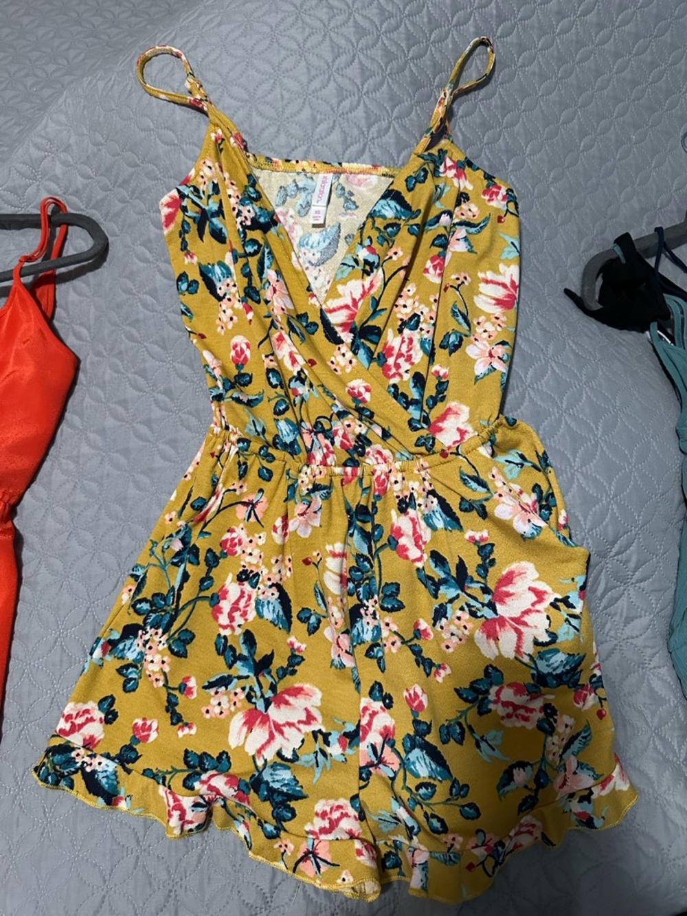 Xhilaration Mustard Yellow Floral Romper